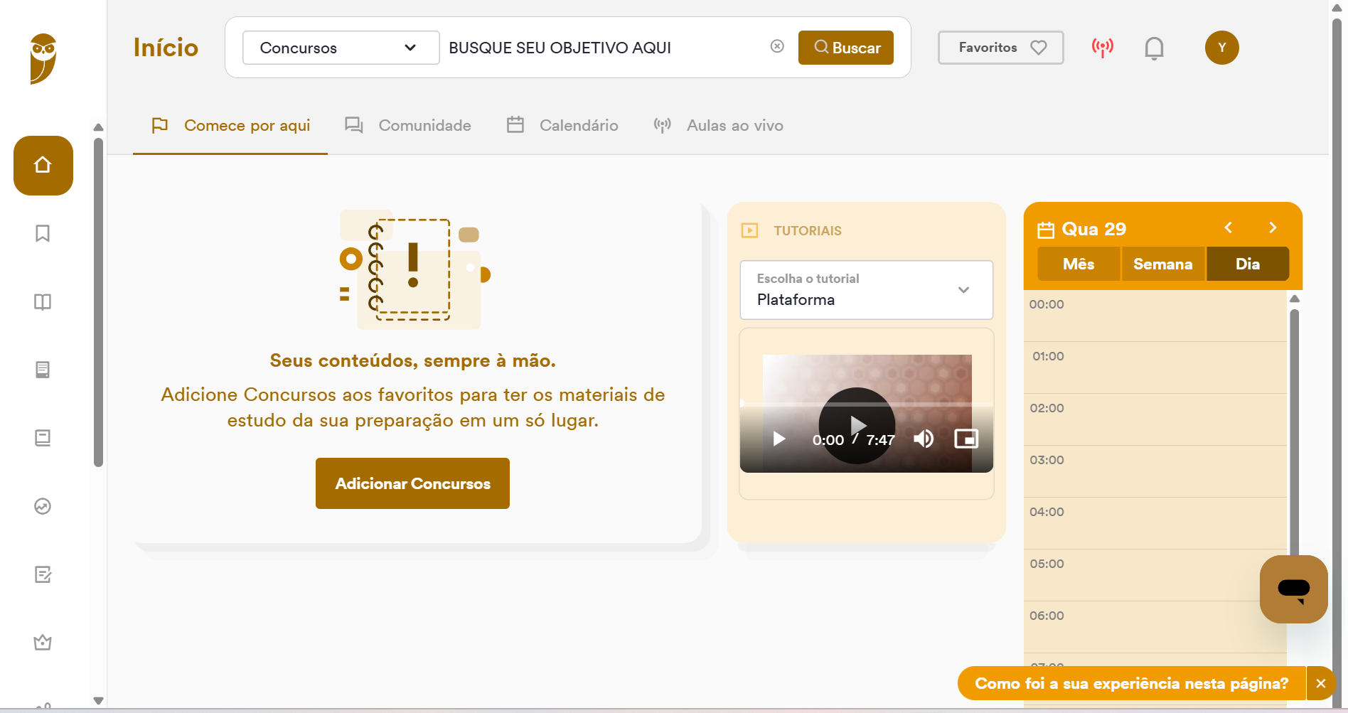 Tela inicial da plataforma Estratégia Carreira Jurídica